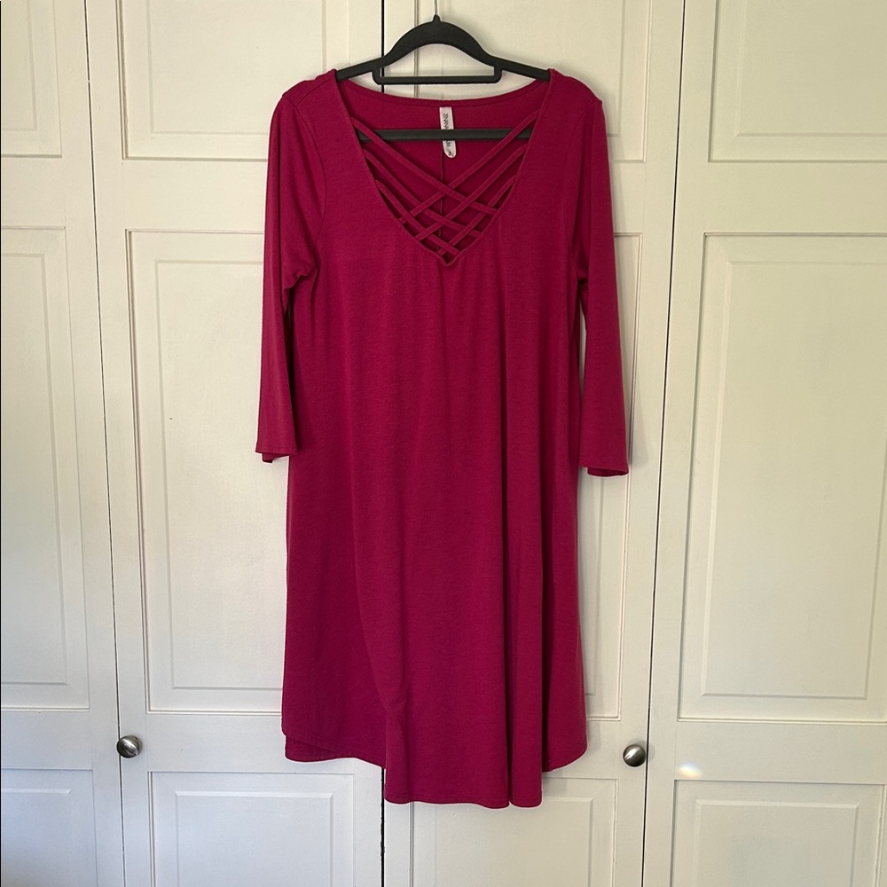 Zenana Outfitters Long Sleeve Magenta Dress